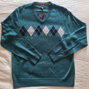 Club Room Men's Merino Wool Argyle Sweater•Seabird•Sz Medium